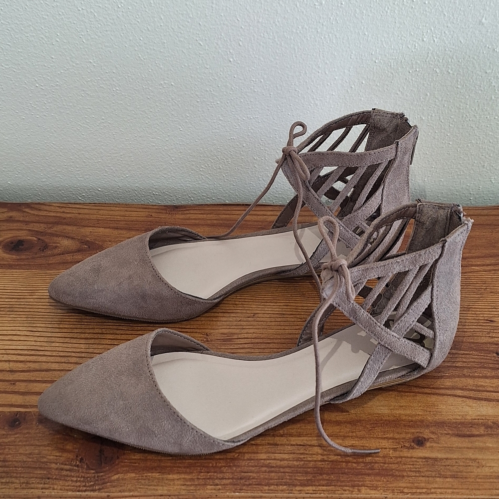 Fergalicious Tan Suede Flats with Lace-Up Ankle Size 8.5
